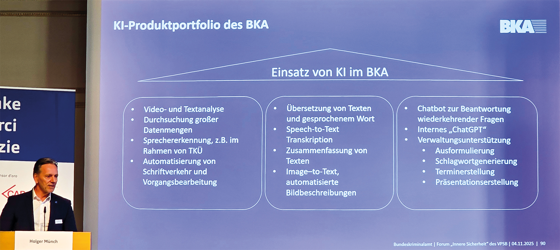 BKA-Präsident Holger Münch ist stolz auf das breite Portfolio an KI-Lösungen, die von seiner Institution bereits heute genutzt werden.