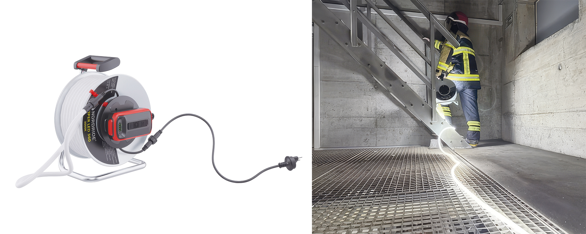 Der LED-Lichtschlauch «Viper LED 360 Pro» bildet in Kombination mit dem «X-BANK IP65»-Akku ein perfektes mobiles System zur Flächenausleuchtung.