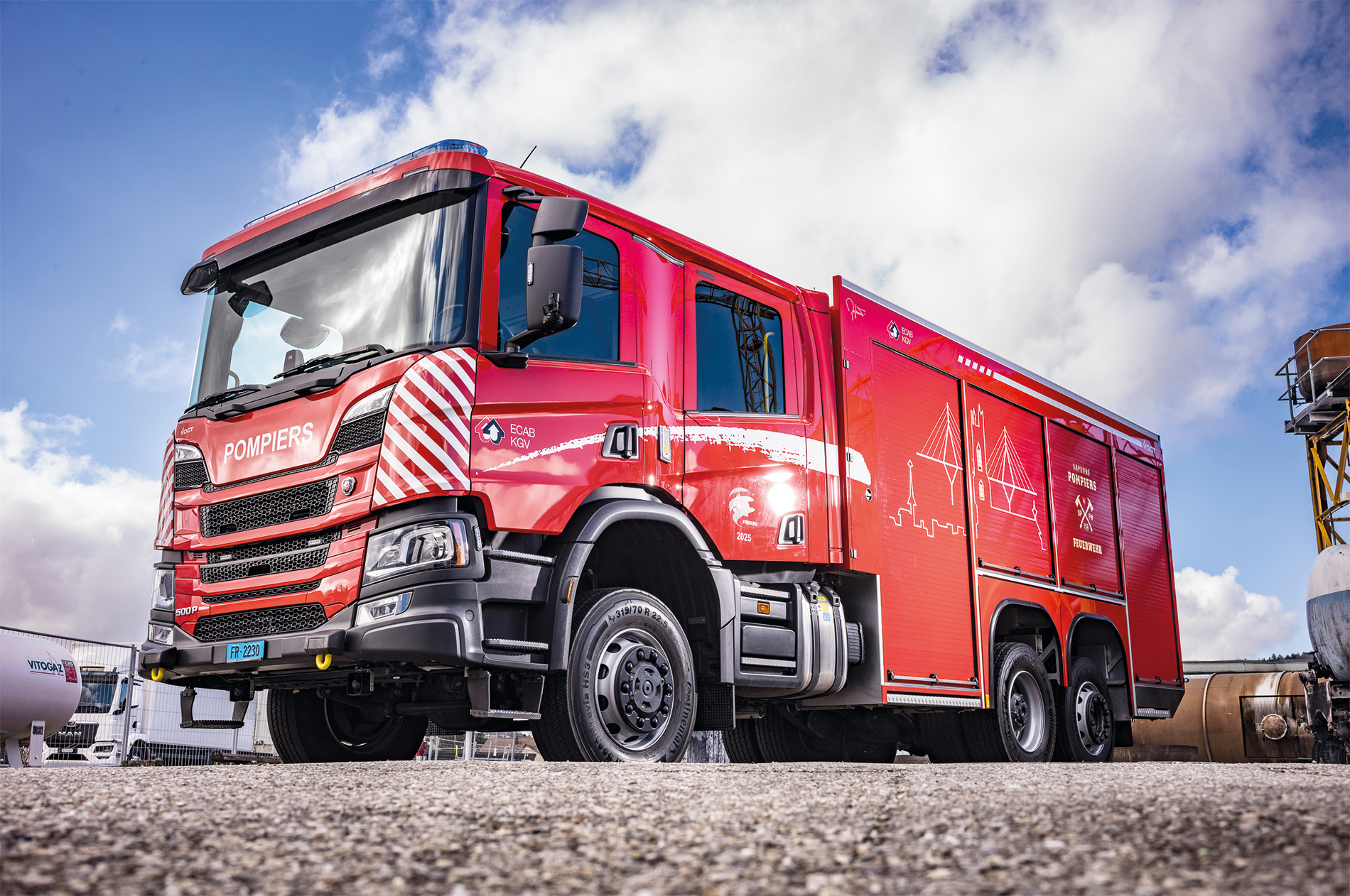 À Berne, Vogt Schweiz AG présente, parmi d’autres innovations, un nouveau camion-citerne de grande capacité destiné aux pompiers de Fribourg.