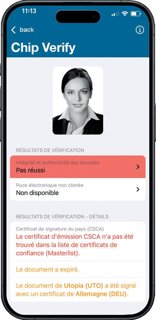 Des barres vertes et rouges indiquent si un document est valide, périmé, falsifié ou altéré d’une autre manière.