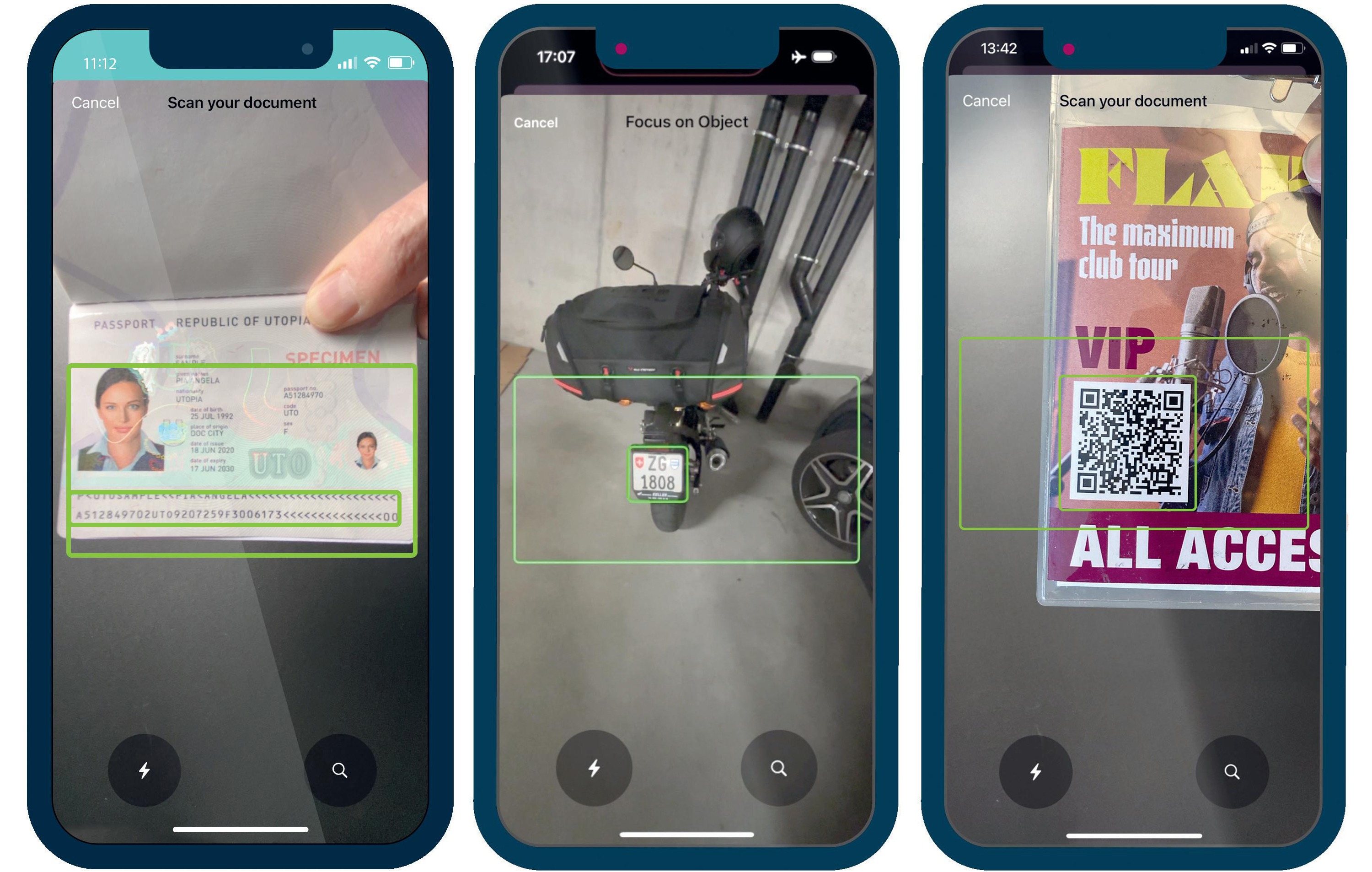 Ein Tool genügt: Mit MOBILE SCAN SDK können Einsatzkräfte jede Art von Identifikatoren scannen – von der MRZ im Reisepass über Kfz-Kennzeichen bis zum 2D-Barcode oder Visible Digital Seals (VDS).